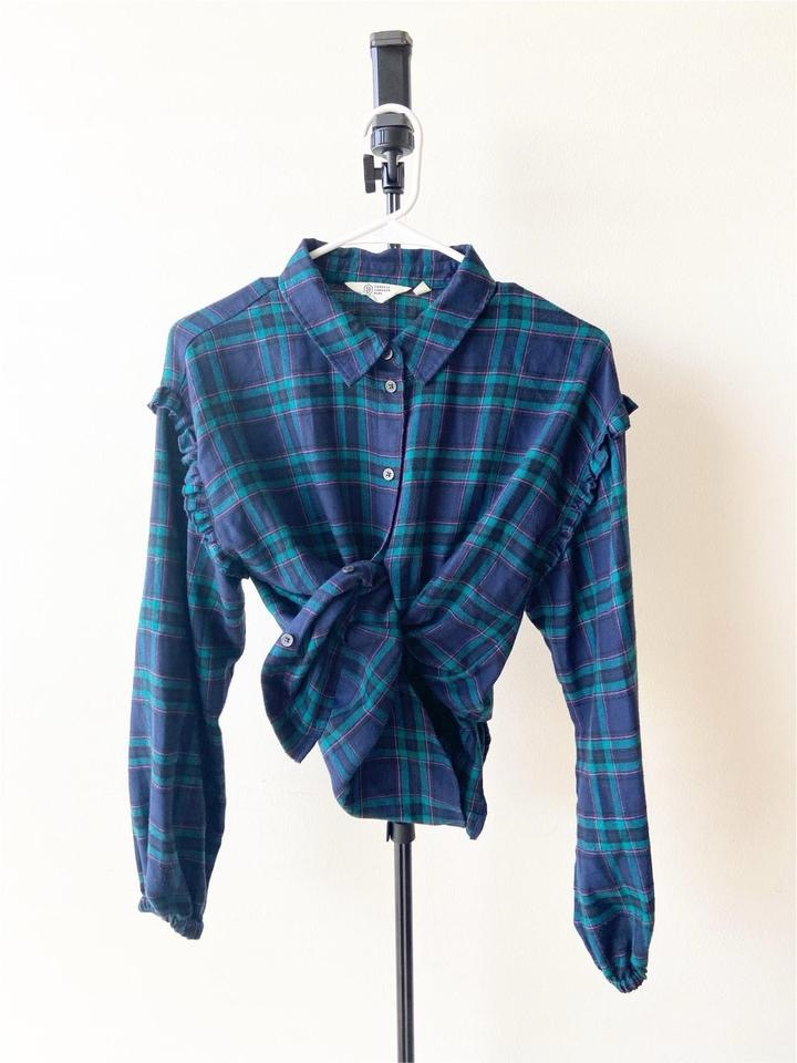 Candace Cameron Bure Navy & Teal Plaid Button-Down Shirt